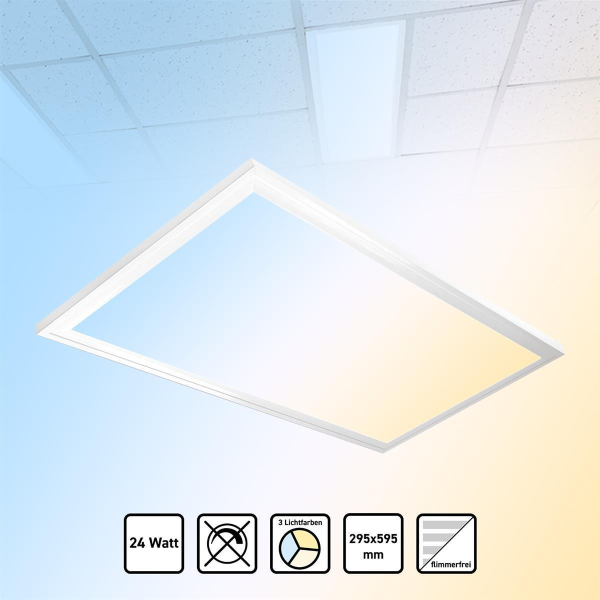 LED Panel 30x60 cm 3CCT 3000K-4000K-6000K 24W Deckenleuchte PLs3.0