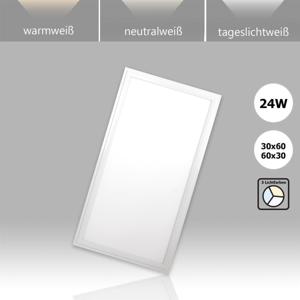LED Panel 30x60 cm 3CCT 3000K-4000K-6000K 24W Deckenleuchte PLs3.0