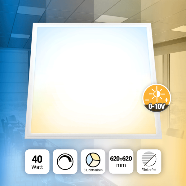 LED Panel 62x62 3CCT 3000K-4000K-6000K 40W dimmbar 0-10V PLs3.0