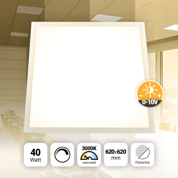 LED Panel 62 62cm Warmweiß 3000K Dimmbar 0-10V 40W flimmerfrei Slim Alu PLe2.2