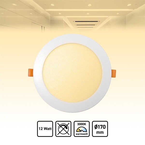 LED Einbaupanel rund weiß Ø170mm Warmweiß 3000K 12W PLm