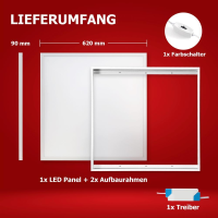 LED Panel 62x62 3000k-4000K-6000K 3CCT Aufbaurahmen Alu weiß Montage schraublos