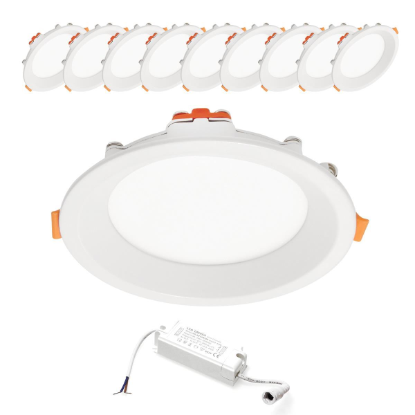 10x LED Einbaupanel blendarm rund weiß Ø170mm Tageslichtweiß 6000K 12W UGR PLm