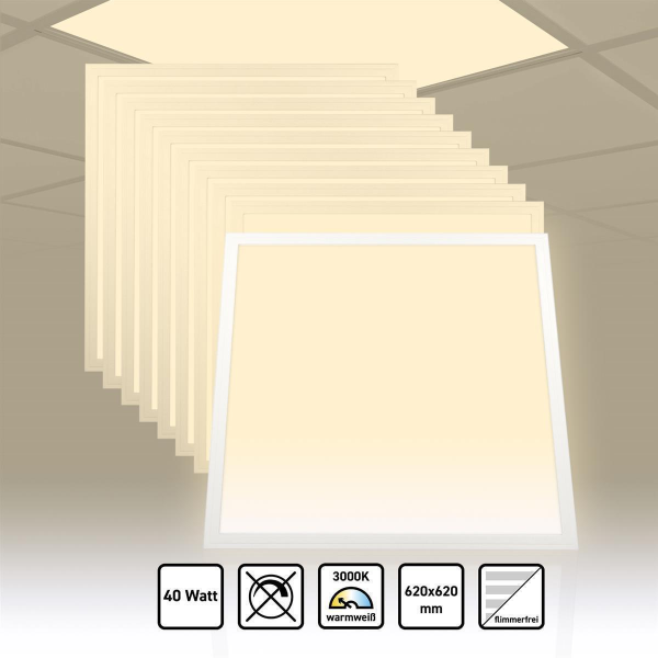 10x LED Panel 62x62 cm Warmweiß 3000K 40W Slim Design Alu PLe2.2