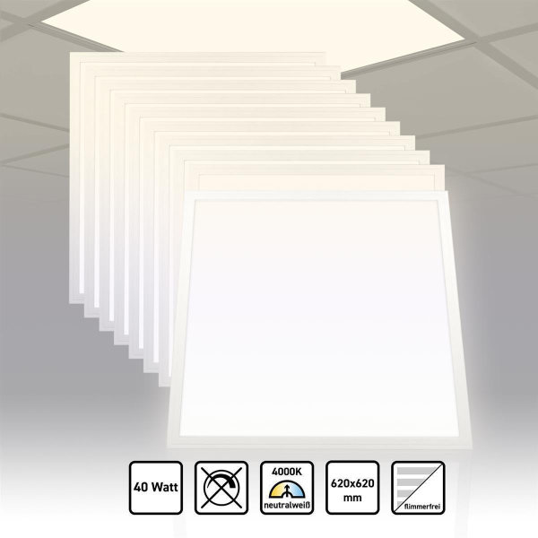 10x LED Panel 62x62 cm Neutralweiß 4000K 40W 3400lm Slim LED Deckenleuchte PLe 2.2