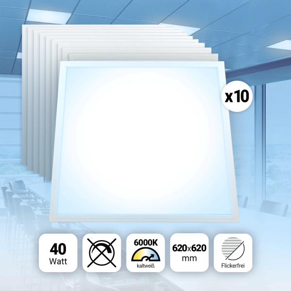 10x LED Panel 62x62 Tageslichtweiß 6000K 40W Slim Design Alu PLe2.2