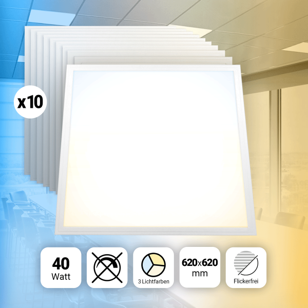 10x LED Panel 62x62 3CCT 3000K-4000K-6000K 40W Slim Alu PLs3.0