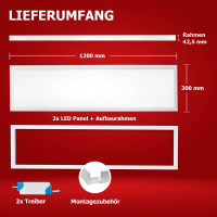2x LED Panel 120x30 Warmweiß 3000K 40W Aufputz Montagerahmen PLe2.2