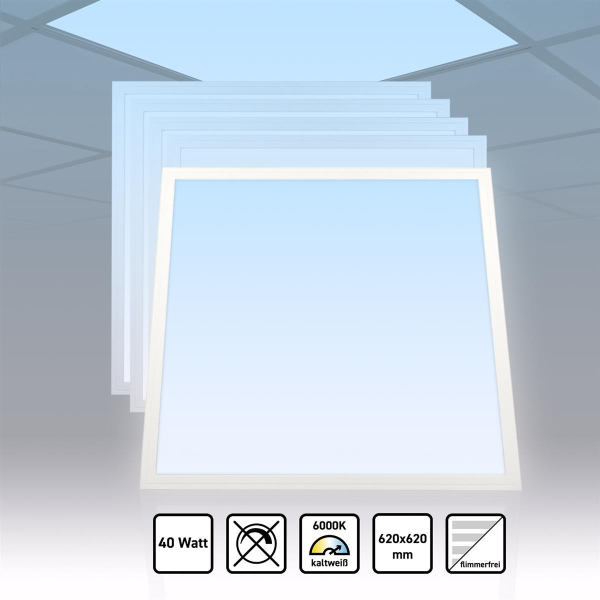 5x LED Panel 62x62 Tageslichtweiß 6000K 40W Slim Design Alu PLe2.2