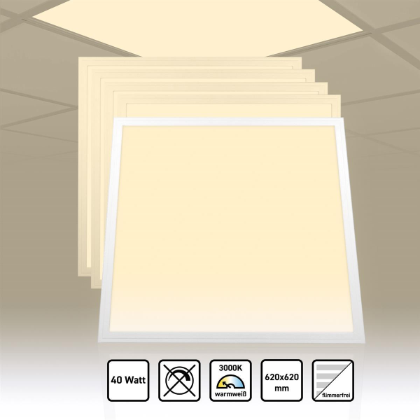 5x LED Panel 62x62 Warmweiß 3000K 40W 3400lm PLe2.2