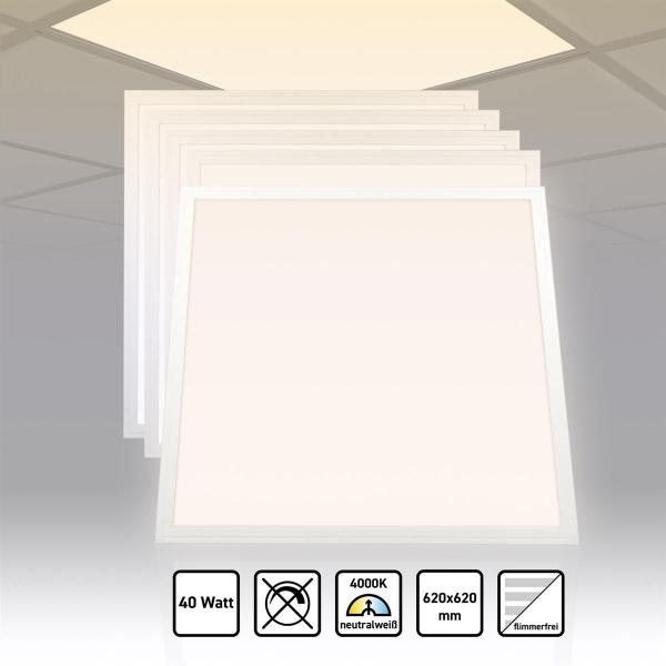 5x LED Panel 62x62 Neutralweiß 4000K 40W 3400lm Ple2.2