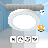 10x LED Aufbaupanel rund Ø165mm Tageslichtweiß 6000K 12W dimmbar Triac PLm4.0