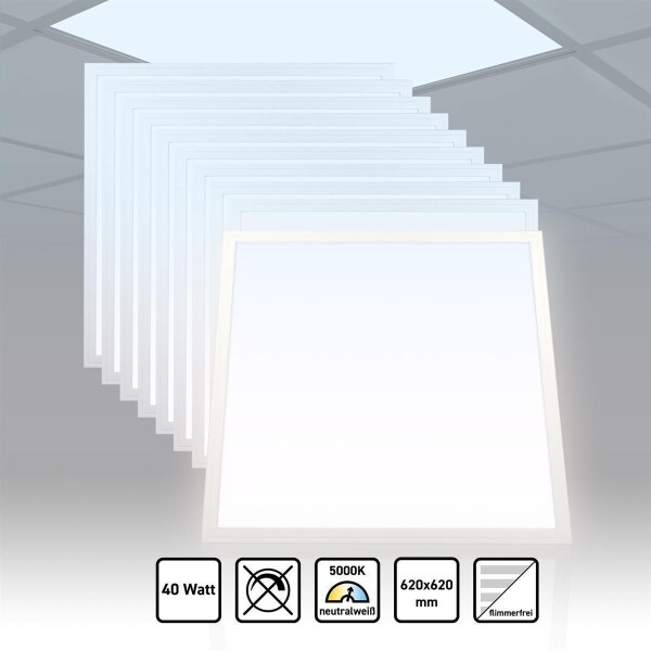 10x LED Panel 62x62 neutralweiß 5000K 40W PLe2.2