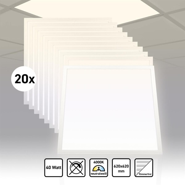 20x LED Panel 62x62 Neutralweiß 4000K 40W PLe2.2