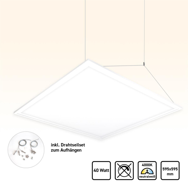 RESTPOSTEN LED Panel Deckenpanel 60x60cm Neutralweiß 4000K 40W Drahtseil Aufhängung