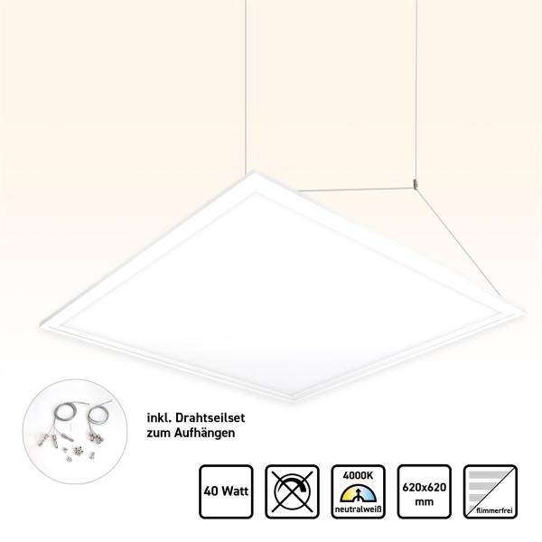 LED Panel 62x62 Neutralweiß 4000K 40W Drahtseilaufhängung PLe2.2