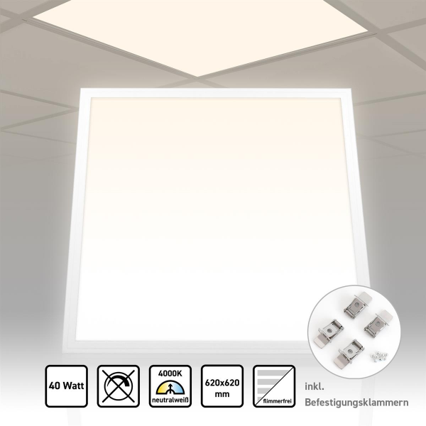 LED Panel 62x62cm Neutralweiß 4000K 40W Befestigungsklammern PLe2.2