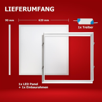 LED Panel 62x62 6000K Kaltweiß Steck-Einbaurahmen...