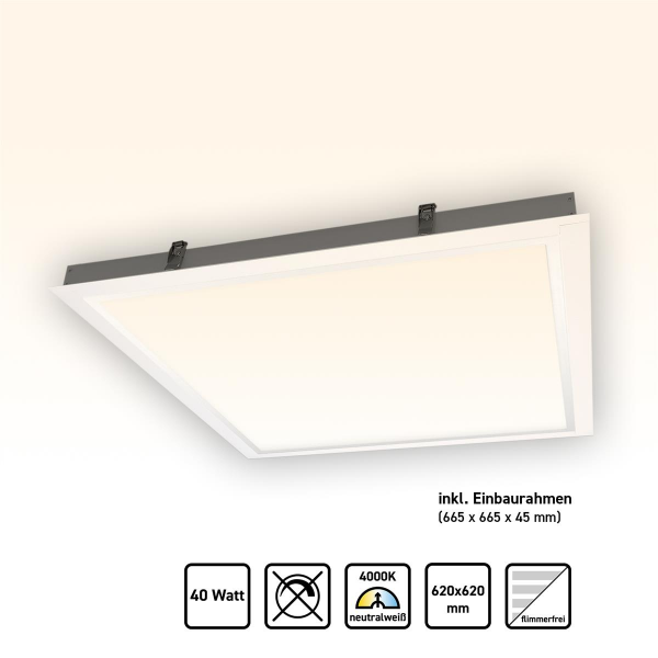 LED Panel 62x62 Neutralweiß 4000K 40W Steck-Einbaurahmen Ple2.2