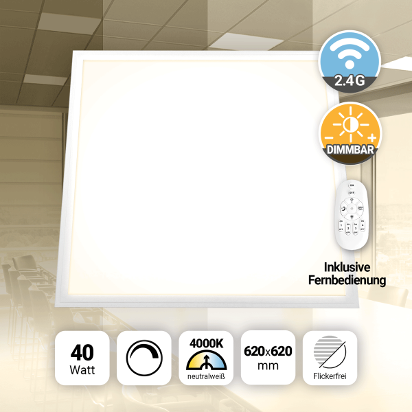 LED Panel 62x62 Neutralweiß 4000K 40W dimmbar Fernbedienung PLe2.2