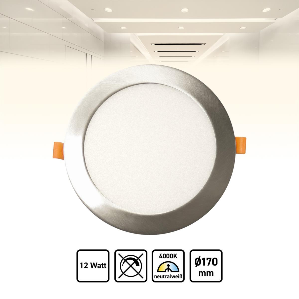 LED Einbaustrahler rund silber 12W Ø170mm Decken Einbauleuchte neutralweiß 4000K