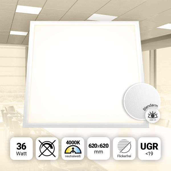 LED Panel 62x62 Neutralweiß 4000K 36W UGR<19 Slim Alu PLs3.0