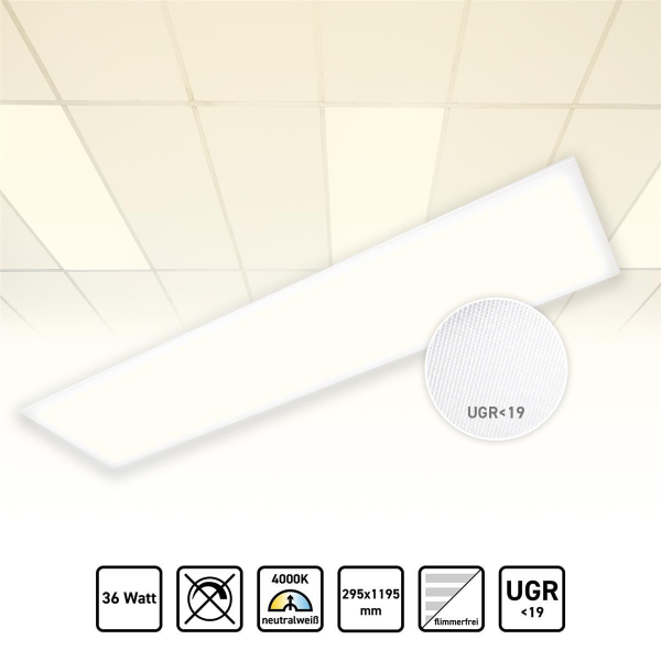 LED Panel 120x30 Neutralweiß 4000K 36W UGR<19 Slim Alu PLs3.0