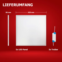 5x LED Panel 62x62 Neutralweiß 4000K 36W UGR<19 PLs3.0