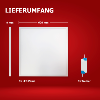 AKTION! 5x LED Panel 62x62 Neutralweiß 4000K 36W UGR<19 blendarm Slim Alu PLs3.0