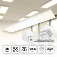 LED Panel 120x30 Neutralweiß 4000K 36W UGR<19 blendarm 3960lm Aufbaurahmen PLs3.0