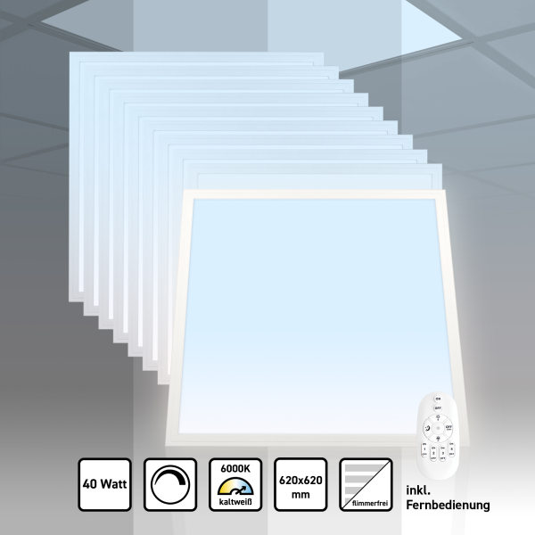 10x LED Panel 62x62 Tageslichtweiß 6000K 40W dimmbar Fernbedienung PLe2.2