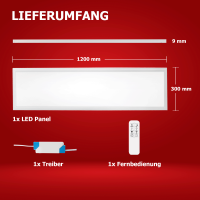 LED Panel Deckenlampe 120x30cm 3CCT 3000K-4000K-6000K 40W dimmbar Fernbedienung PLs3.0