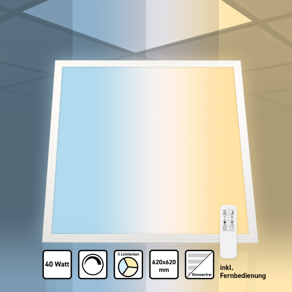 LED Panel 62x62 3CCT 3000K-4000K-6000K 40W dimmbar 2.4G Fernbedienung PLs3.0