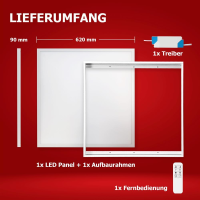 LED Panel 62x62 3CCT 3000K-4000K-6000K 40W dimmbar Fernbedienung Aufbaurahmen PLs3.0