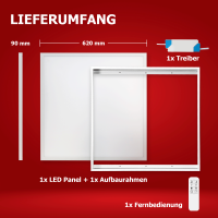 LED Panel 62x62 3CCT 3000K-4000K-6000K 40W dimmbar Fernbedienung Steck-Aufbaurahmen PLs3.0