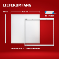 LED Panel 62x62 Tageslichtweiß 6000K 40W UGR<19 mit Steck-Aufbaurahmen PLs3.0