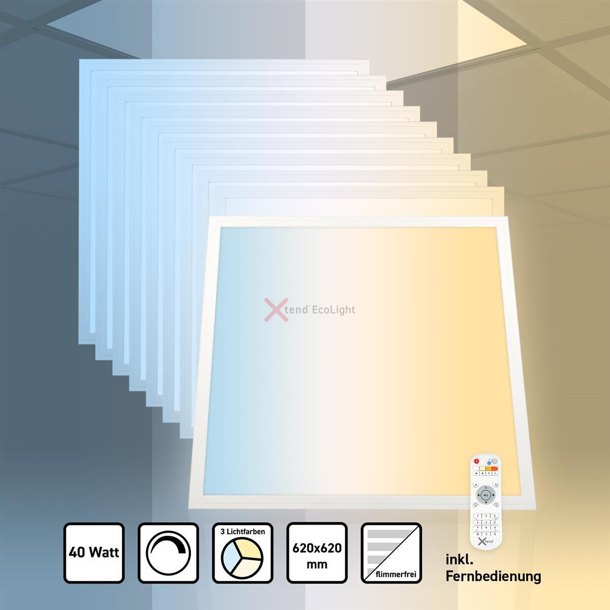 Xtend EcoLight LED Panel 62x62cm - 5000K Neutralweiß, 40W, 3400 Lumen