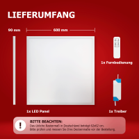 LED Panel 60x60 3CCT 3000K-4000K-6000K 40W dimmbar Deckenleuchte 2.4G Fernbedienung