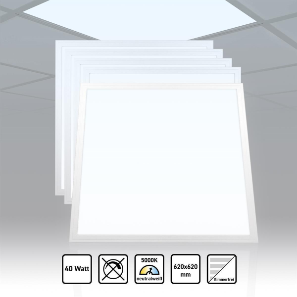 5x LED Panel 62x62 Neutralweiß 5000K 40W 3400lm PLe2.2