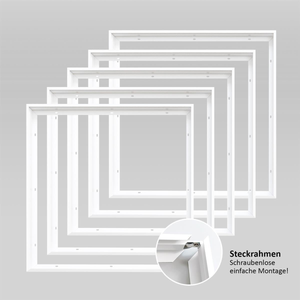 5x Aufbaurahmen LED Panel 62x62 cm Alu weiß Aufputz schraubenlose Montage