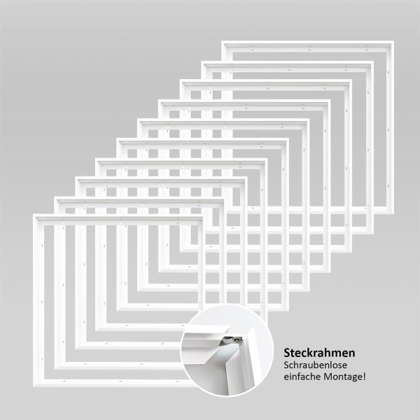 10x LED Panel 62x62cm Aufbaurahmen Alu weiß Aufputz schraubenlose Montage