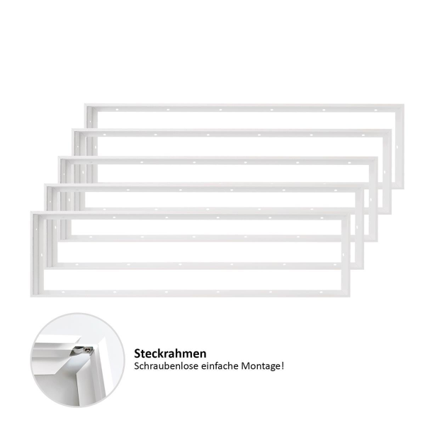 5x LED Panel Aufbaurahmen 120x30cm Steckrahmen Aufputzrahmen Montagerahmen Schraublos Weiß