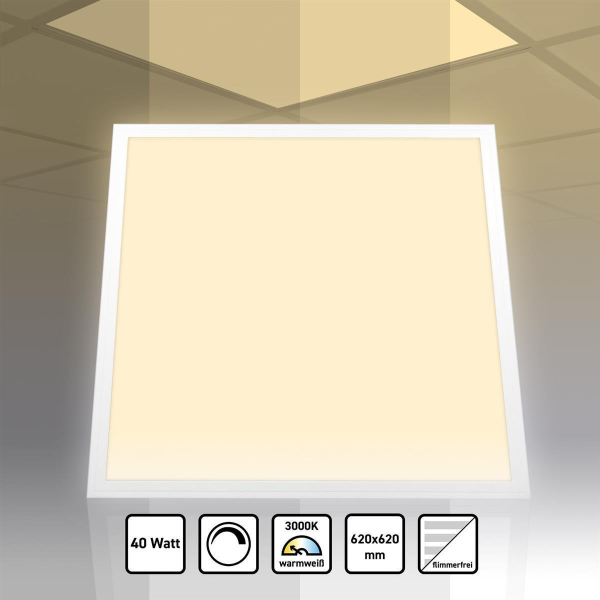 LED Panel 62x62 Warmweiß 3000K 40W dimmbar Triac 3400lm PLe2.2