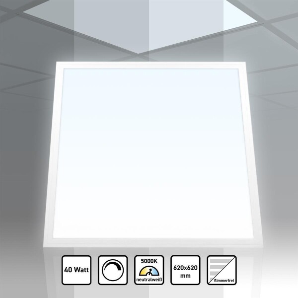 LED Panel 62x62 Neutralweiß 5000K 40W dimmbar Triac PLe2.2