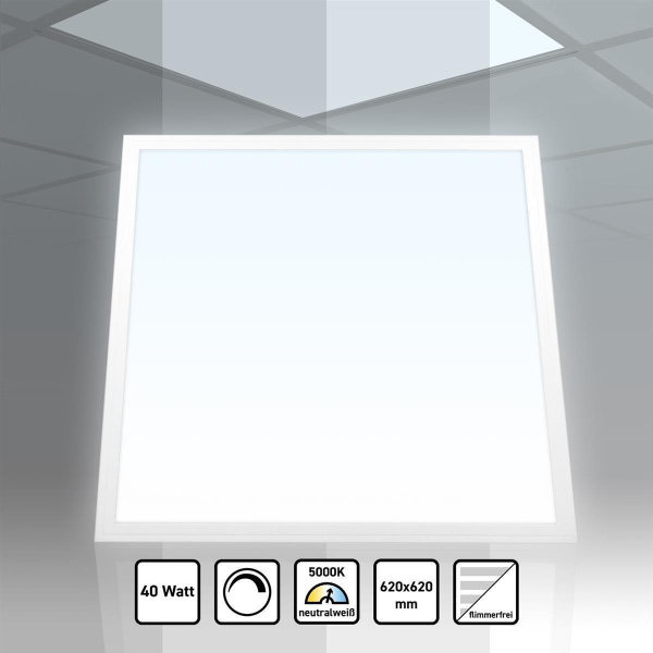 LED Panel 62x62 Neutralweiß 5000K  dimmbar Triac 3400lm 40W Slim Alu PLe2.2