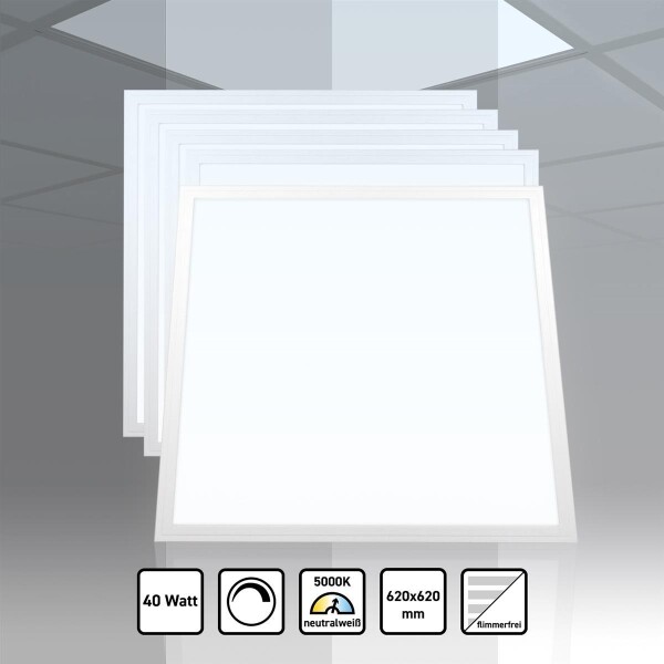 5x LED Panel 62x62 Neutralweiß 5000K 40W dimmbar Triac PLe2.2