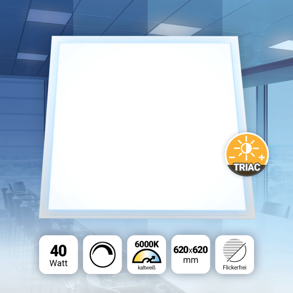 LED Panel 62x62 Tageslichtweiß 6000K dimmbar Triac 3400lm 40W Slim Alu PLe2.2