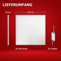 5x LED Panel 62x62 Tageslichtweiß 6000K 40W dimmbar Triac PLe2.2