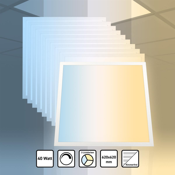 10x LED Panel 62x62 3CCT 3000K-4000K-6000K 40W dimmbar Triac Slim Alu PLs3.0