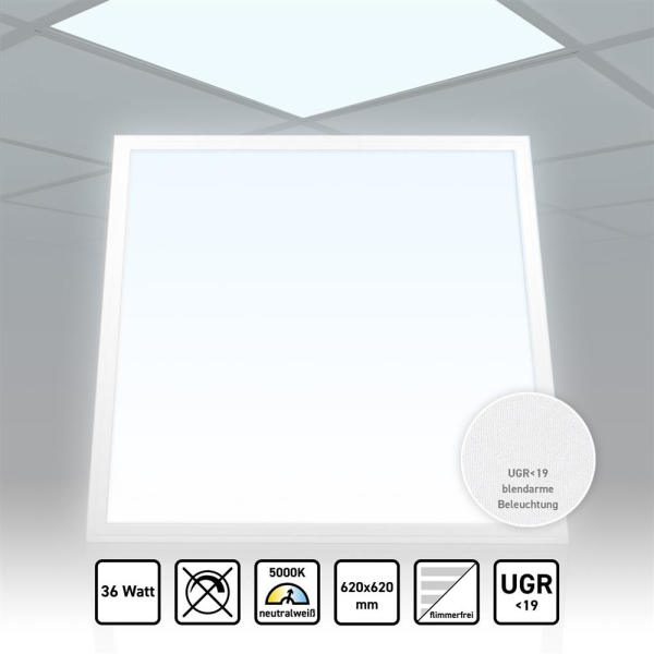 LED Panel 62x62 Neutralweiß 5000K 36W UGR<19 blendarm Slim Alu PLs3.0